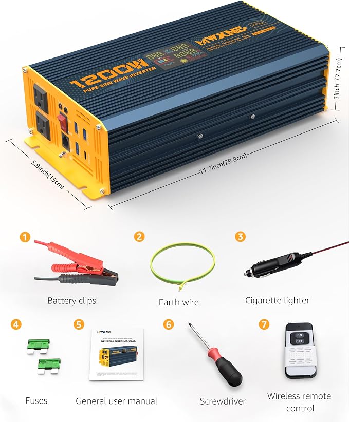 1200 Watt Pure Sine Wave Power Inverter DC 12V to 110V AC Converter - Image 9