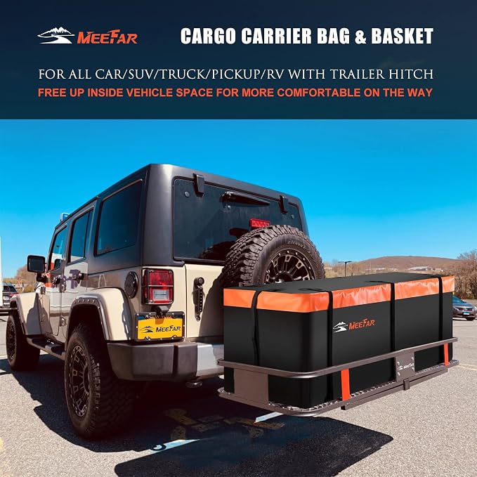 MeeFar Folding Hitch Mount Cargo Carrier Basket 60" X 20" X 6"+Waterproof Cargo - Image 2