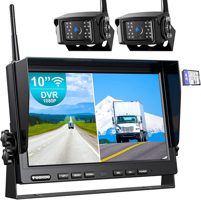 Fookoo 1080P 10" Wireless Backup Camera System, IP69 Waterproof Rear/Front View by FOOKOO
