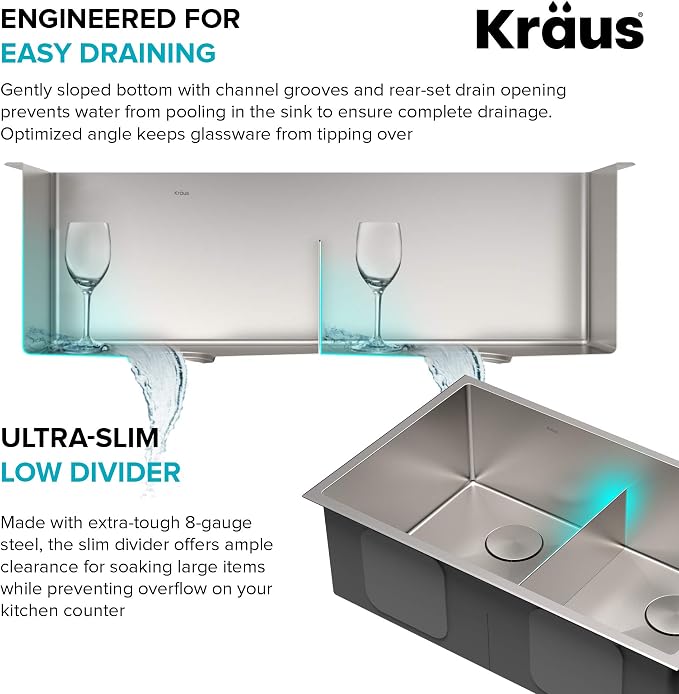 KRAUS Kore™ Workstation 33-inch Undermount 16 Gauge Double Bowl Stainless Steel - Image 4