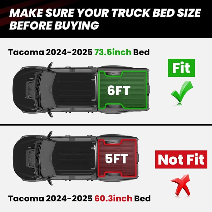 LASFIT Bed Mat for Toyota Tacoma 2023 2022 2021 2020 2019-2005 Truck Bed 6 ft - Image 2