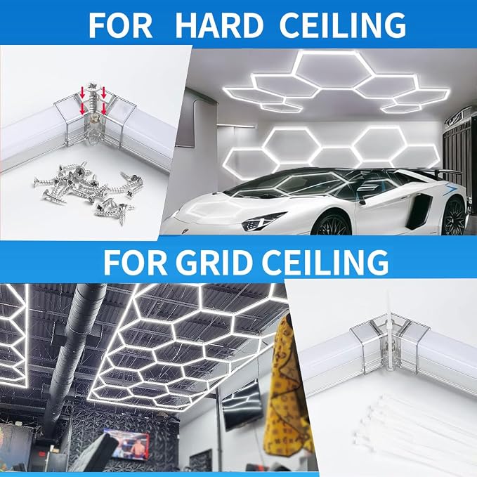 tewei Hexagon LED Garage Light, 7 Grids Hexagon Car Detailing Lighting Fixture - Image 3