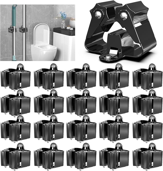 3-H Stainless Steel Broom Holder Wall Mount 20-Pack- Heavy Duty Mop Organizer by 3-H