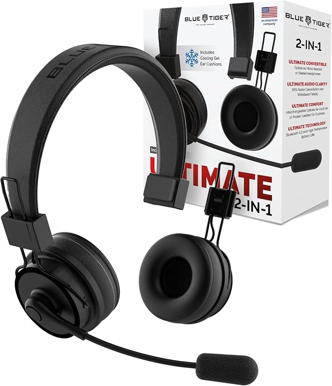 Blue Tiger Premium Elite Ultimate Single and Dual Ear 2-in-1 Bluetooth Headset by BlueTiger