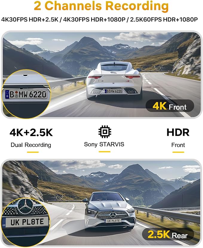 GKU Dash Cam Front and Rear, 4K 60fps＋2.5K Dashcam, STARVIS Sensor, 5G WiFi GPS - Image 2
