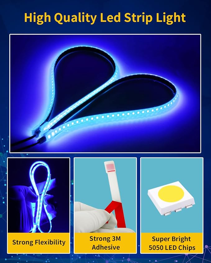 Blue Led Strip Lights, 24inch 12V Car LED Strip Light IP68 Waterproof Cuttable - Image 6