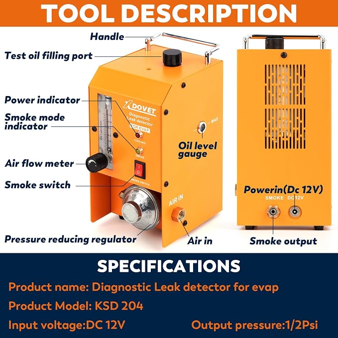 Professional Evap Smoke Machine Leak Detector, XDOVET KSD-204 Automotive Smoke - Image 3