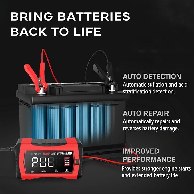 16-Amp Battery Charger, 6V/12V/24V Smart Car Battery Charger, Automotive - Image 7