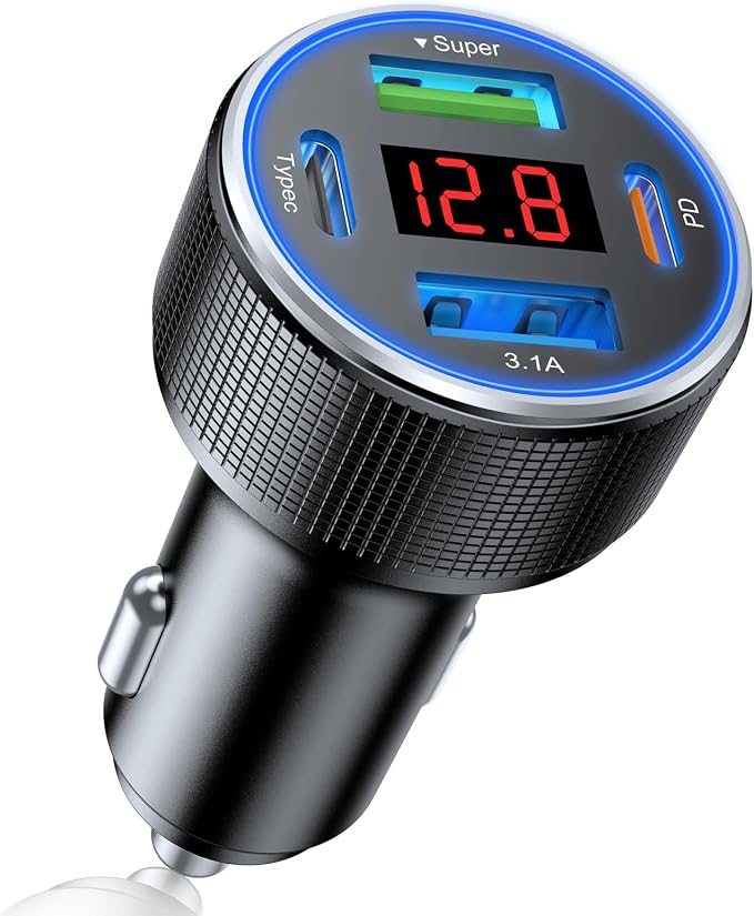 USB C Car Charger, 4 Port 78W Dual USB Car Charger Adapter Fast Charging Multi by AGEK