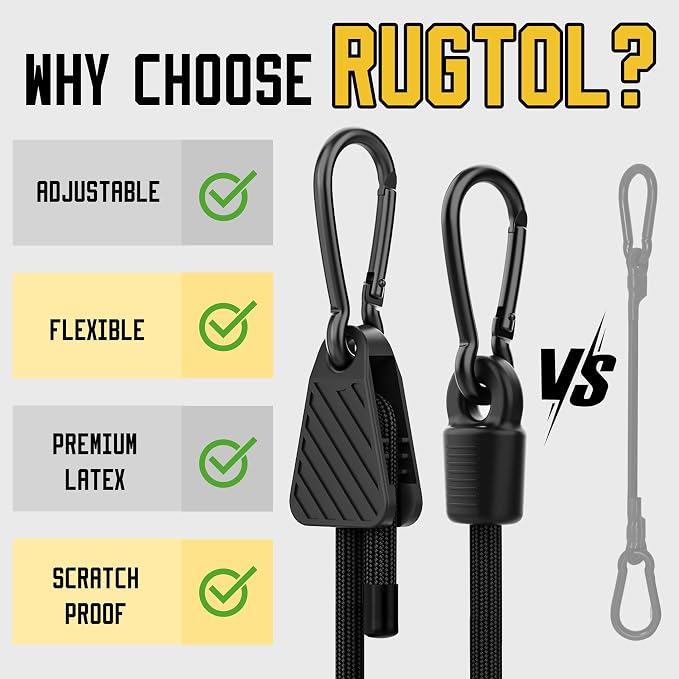 Adjustable Bungee Cords with Hooks, 6 Pack Heavy Duty Outdoor Carabiner Bungee - Image 6