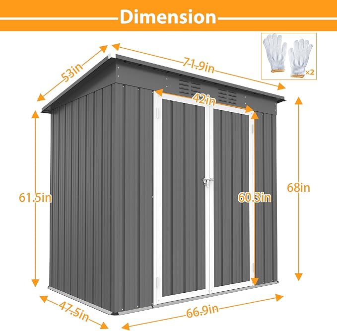 6' x 4' Outdoor Metal Storage Shed, Galvanized Steel Tool Garden Shed, - Image 2