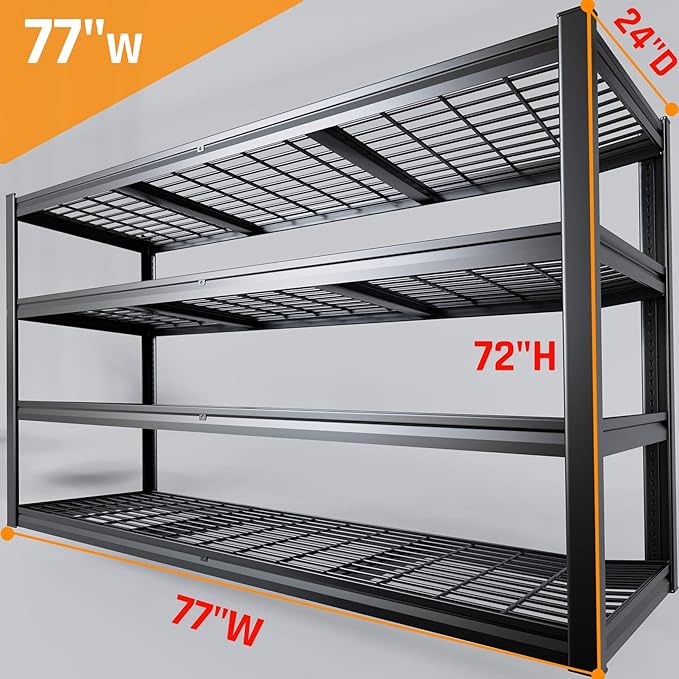 77" W Storage Shelves Heavy Duty Garage Shelving 4 Tier Metal Shelving Unit - Image 3