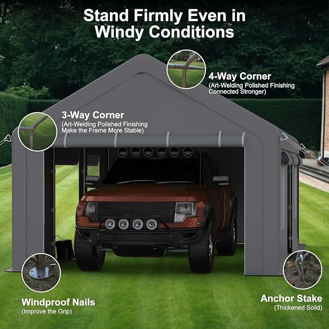 12x20ft Carport Heavy Duty, Portable Garage - Image 5