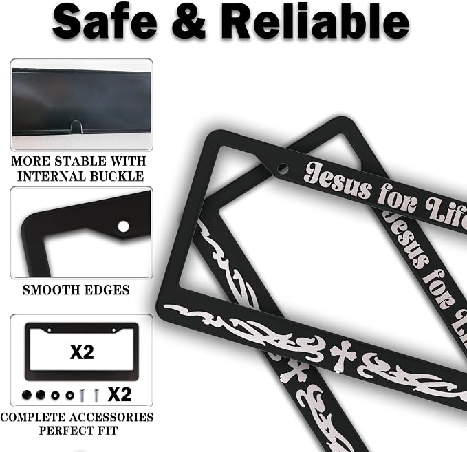 License Plate Frames Black and White Custom License Plate Frame Jesus - Image 4
