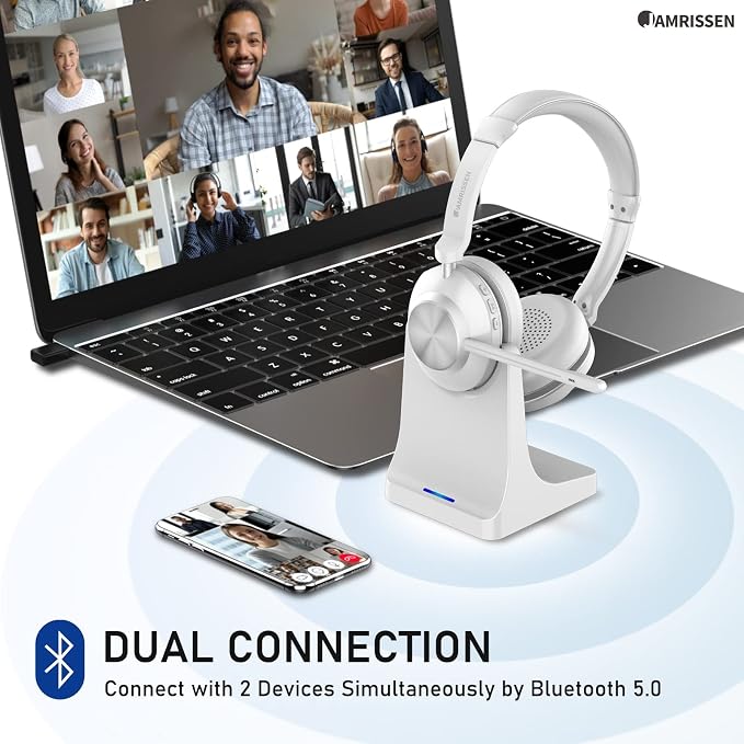 Wireless Headset with Mic for Work, Wireless Headset with USB Dongle & Charging - Image 2