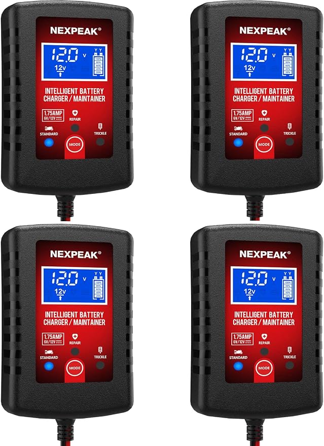 1.75-Amp Car Battery Charger, 6V and 12V Smart Fully Automatic Battery Charger by NEXPEAK