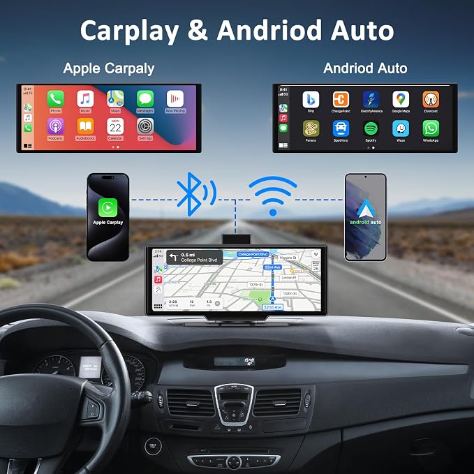 Apple carplay & Android Auto, Wireless Double din 10.26 inch Dash Cam - Image 2