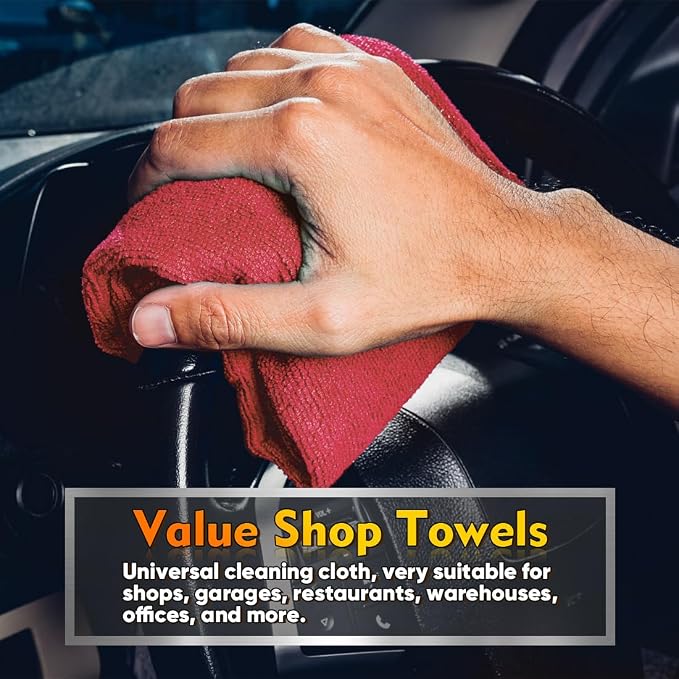 HOMEXCEL Red Shop Towels 100 Pack, Reusable Microfiber Cleaning Cloth Bulk - Image 3