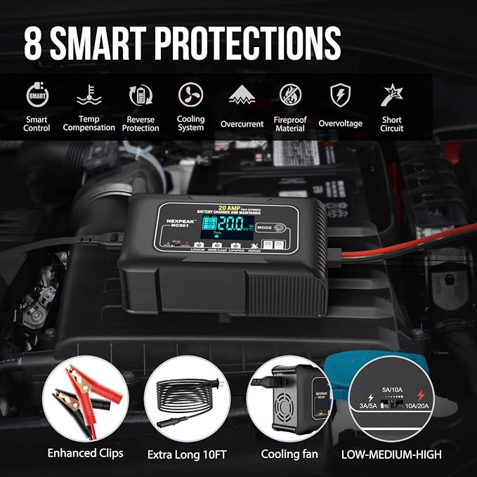 NEXPEAK NC301 20-Amp Car Battery Charger, 12V and 24V Smart Fully Automatic - Image 4