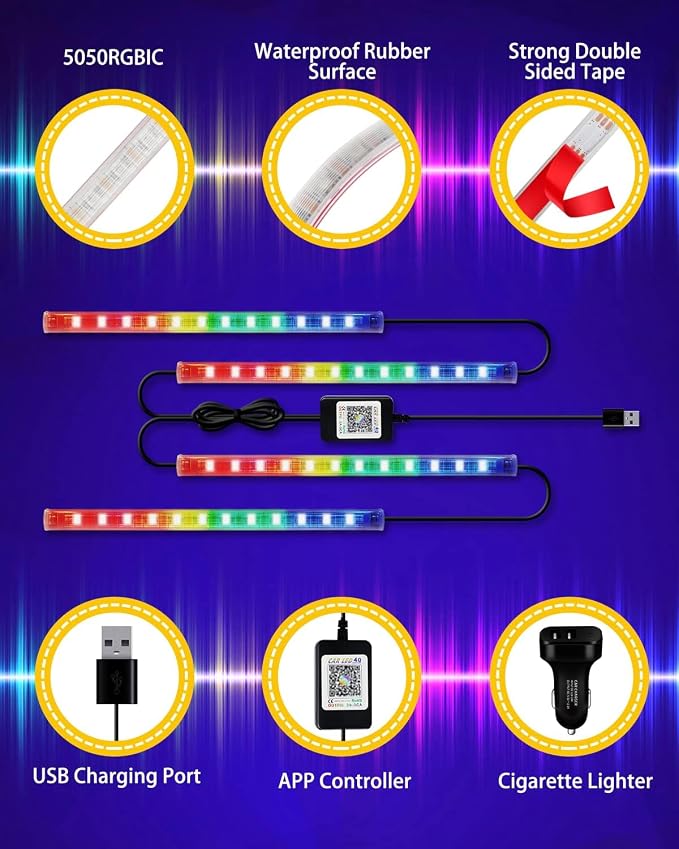 YM E-Bright RGB Car Led Strip Lights - Image 4