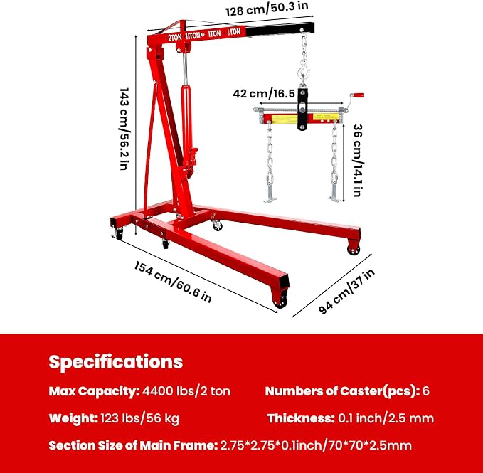 2 Ton Engine Hoist, Folding Hydraulic Cherry Picker Engine Hoist, 60.6x37x56.2 - Image 6
