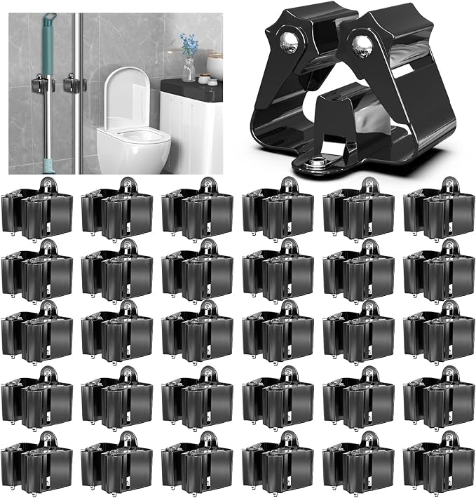 3-H Stainless Steel Broom Holder Wall Mount 30-Pack- Heavy Duty Mop Organizer by 3-H