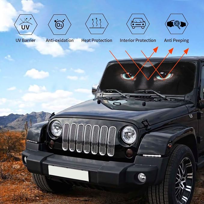 Black cat Eyes Car Windshield Sunshade Front Window Sun Visor Protector - Image 5