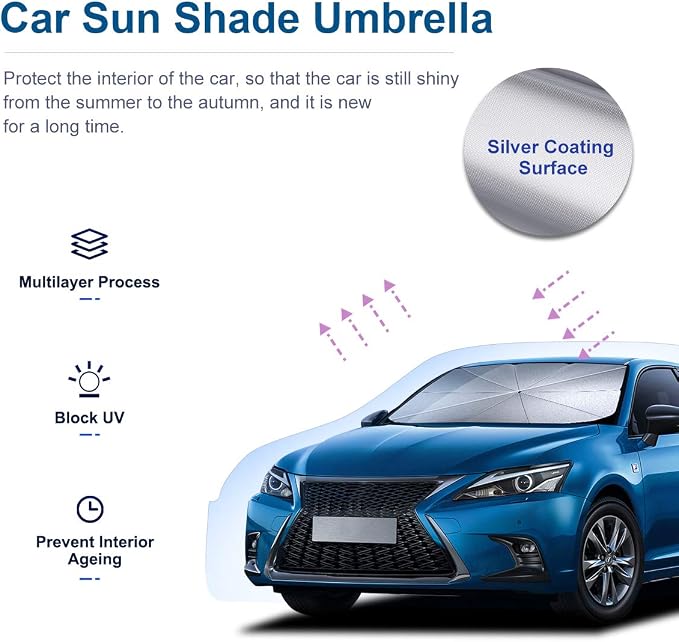helloleiboo Car Windshield Sun Shade UV Rays and Heat Sun Visor Protector - Image 2