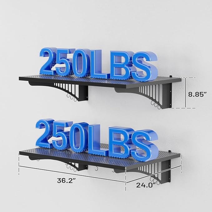 YOLENY 2-Pack 2x3FT Adjustable Heavy Duty Garage Wall Shelving, 500lbs Load - Image 3
