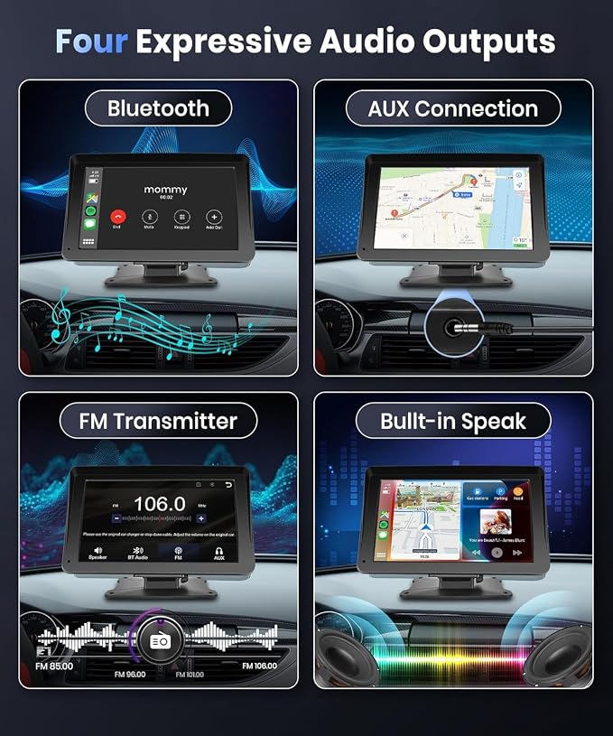 Podofo Portable Car Stereo Wireless Carplay Android Auto, 7 Inch Touch Screen - Image 6