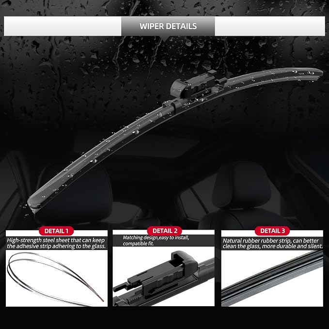Replacement for BMW X1 2009-2015 Windshield Wiper Blades, 3 Pieces of Car Front - Image 4