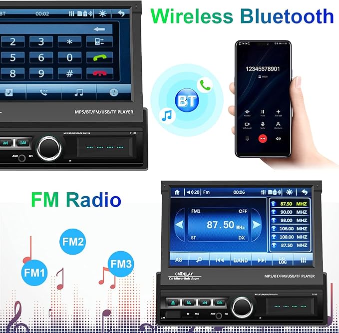 Hikity Single Din Touchscreen Car Stereo 7 Inch Touch Screen Car Radio - Image 3