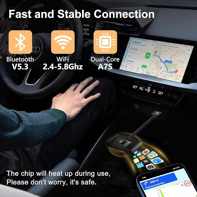 XHU Wireless CarPlay Adapter for Apple CarPlay Wireless Adapter 2025 Upgraded - Image 4