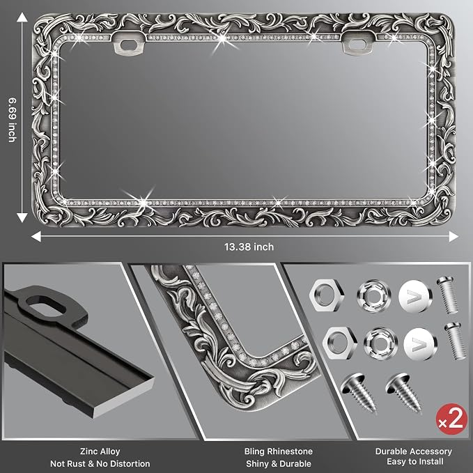 Valor Gel Metal Car License Plate Frames, Antique Old Pattern Printing - Image 5