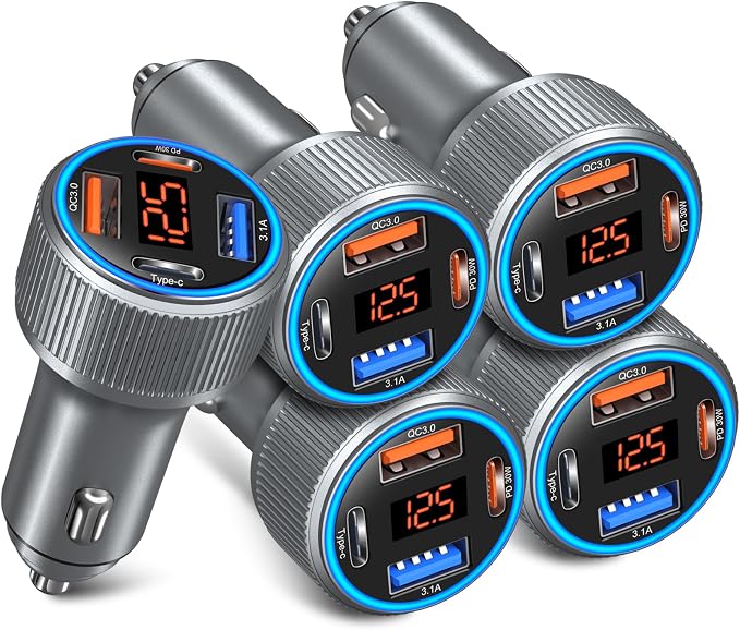 USB C Car Charger 5 Pack, 65W Dual 12V USB C & USB A Car Charger by Costyle