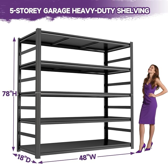 48" W Garage Shelving 3800Lbs Storage Shelves Heavy Duty 5 Tier Adjustable - Image 3