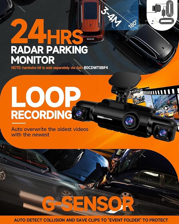 360° Dash Cam Front and Rear Inside, 4 Channel FHD 4 * 1080P, Wi-Fi GPS Voice - Image 4