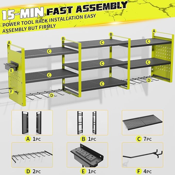 Power Tool Organizer with Charging Station Wall Mount, 3 Layer Expanded Heavy - Image 8