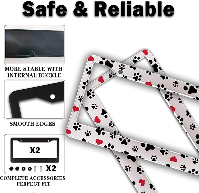 License Plate Frames Black, and Red License Plate Bracket Dog Footprints - Image 4