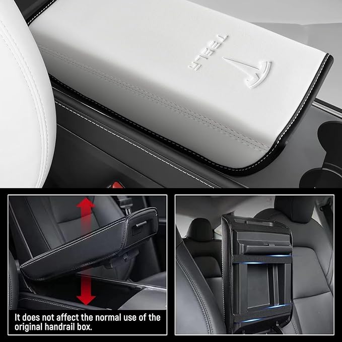 Car Armrest Cover for Tesla Model 3 Y Leather Center Console Armrest Box Cover - Image 3