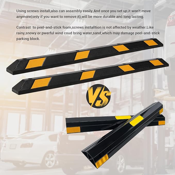 1-Pack 72" Rubber Parking Curb, Heavy Duty Long Garage Floor Wheel Stopper - Image 4