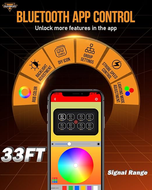 Auxbeam 8 Gang Switch Panel AC-800 Bluetooth RGB Switch Pod - Image 3