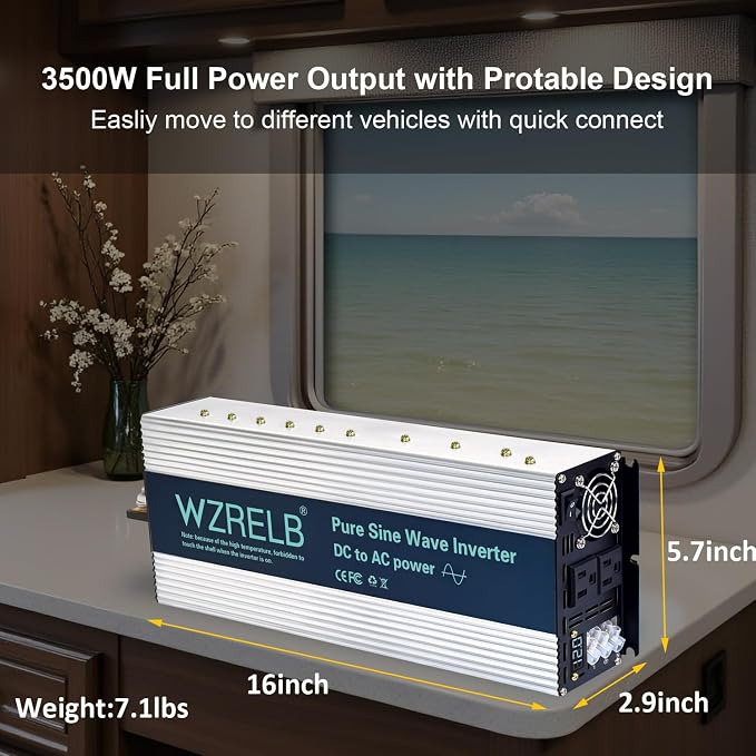 WZRELB 4000W Pure Sine Wave Inverter, Car Power Inverter 24V DC to 110V 120V AC - Image 7