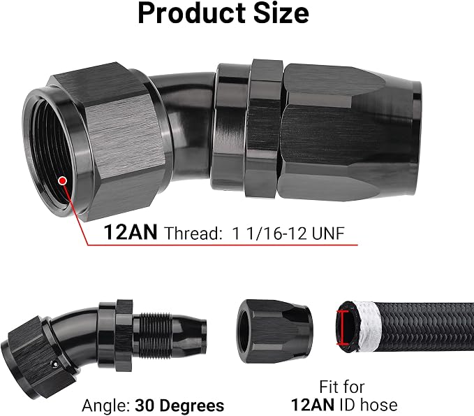 EVIL ENERGY 12AN 30 Degree One Piece Full Flow Hose End Fitting Swivel - Image 2