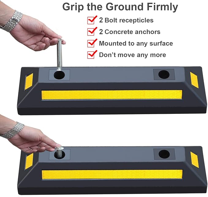 2 Pack Rubber Parking Guide Blocks Heavy Duty Wheel Stop Stoppers - Image 3