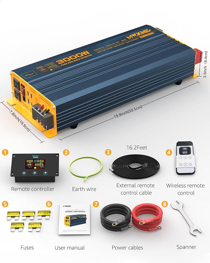 3000W Pure Sine Wave Power Inverter DC 24V to 110V 120V AC - Image 9