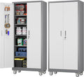 Metal Garage Cabinet with Wheels and Pegboard 71'' x 32'' x 16'', Lockable by SUXXANFurniture