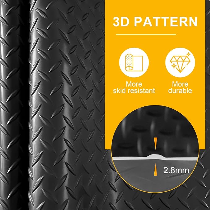 7.5x25 FT Garage Floor Mat, 2.8mm Thicked Flooring Roll 188 sqft Diamond Plate - Image 2