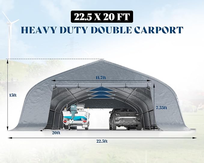 AMERLIFE 22.5 x 20FT Heavy Duty Double Carport, Galvanized Steel Frame Garage - Image 9