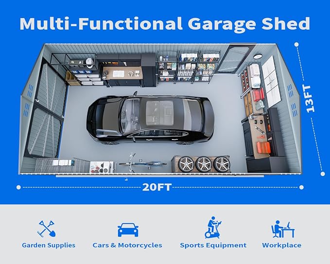 20 x 13 FT Outdoor Storage Shed, Metal Garage Shed - Image 7